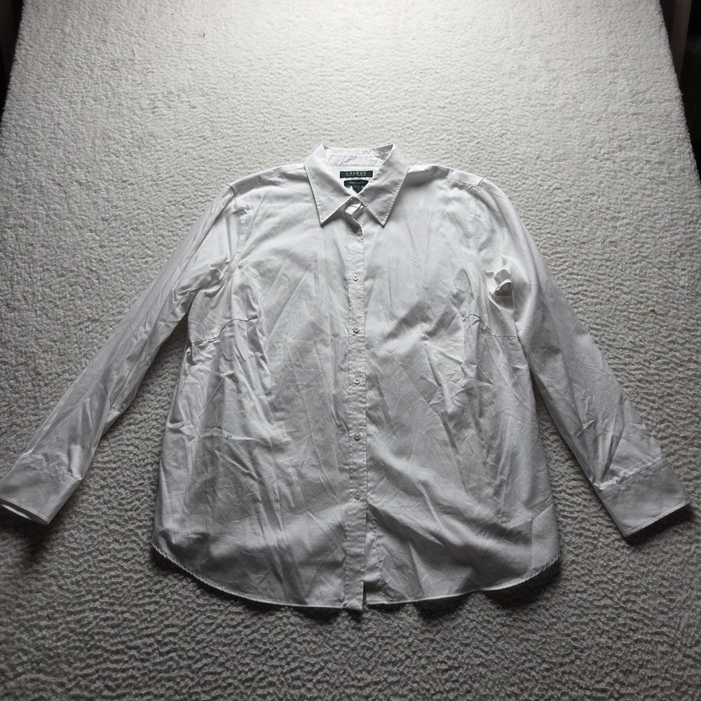 Lauren Ralph Lauren Button Up Shirt Womens Plus 1X White Long Sleeve Top